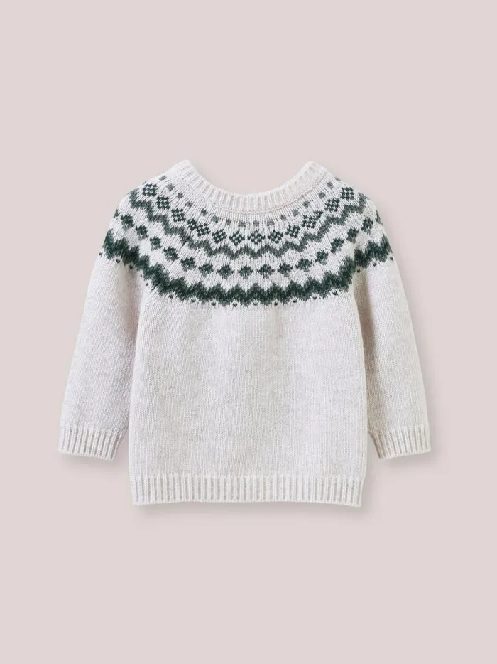 Baby Baby Boy Cyrillus Jacquard Wool Sweater Avoine Chine
