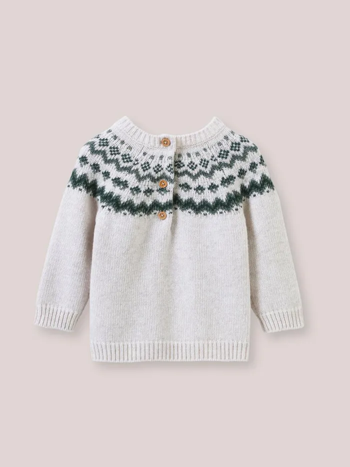 Baby Baby Boy Cyrillus Jacquard Wool Sweater Avoine Chine