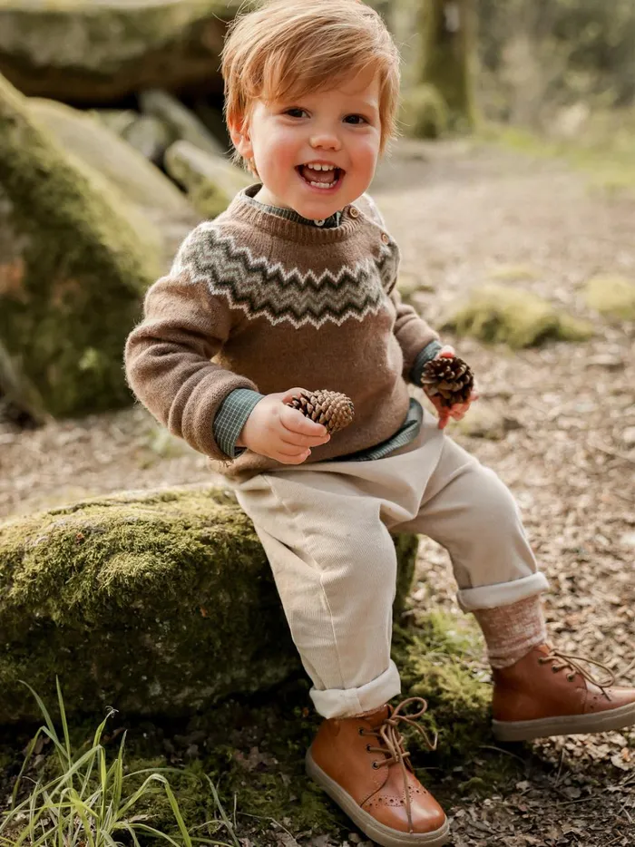 Baby Baby Boy Cyrillus Lambswool Jacquard Sweater Noisette Chine