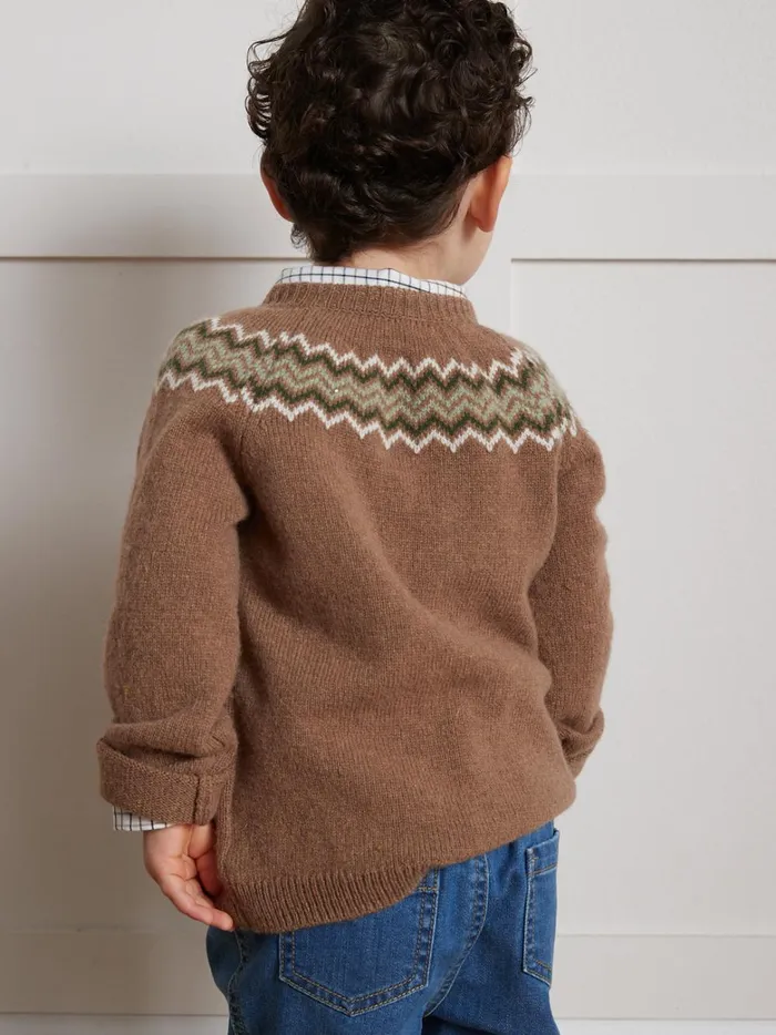 Baby Baby Boy Cyrillus Lambswool Jacquard Sweater Noisette Chine