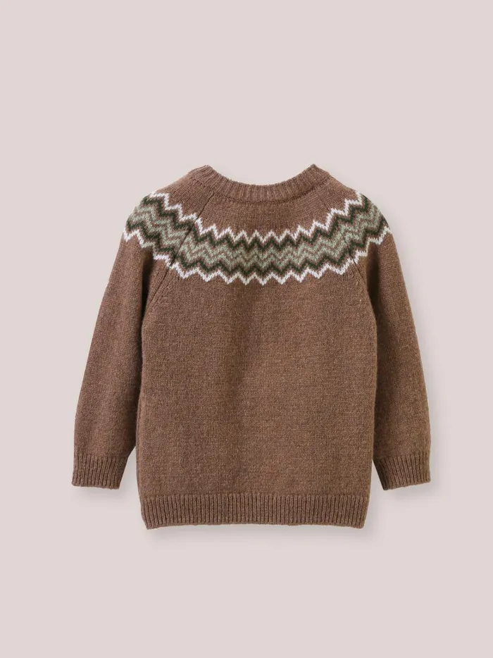 Baby Baby Boy Cyrillus Lambswool Jacquard Sweater Noisette Chine