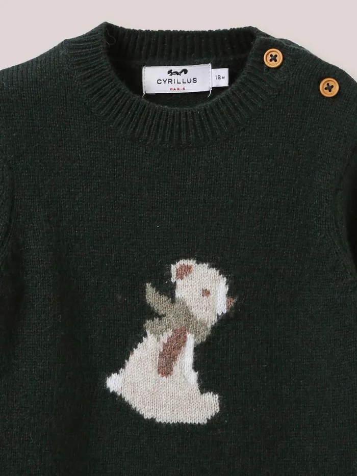Baby Baby Boy Cyrillus Wool Bear Sweater Vert Chasse