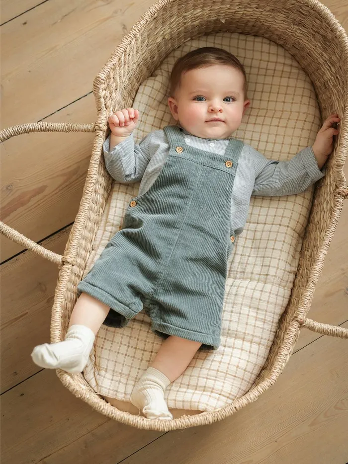 Baby Birth Cyrillus Short Velour Dungarees Glacier