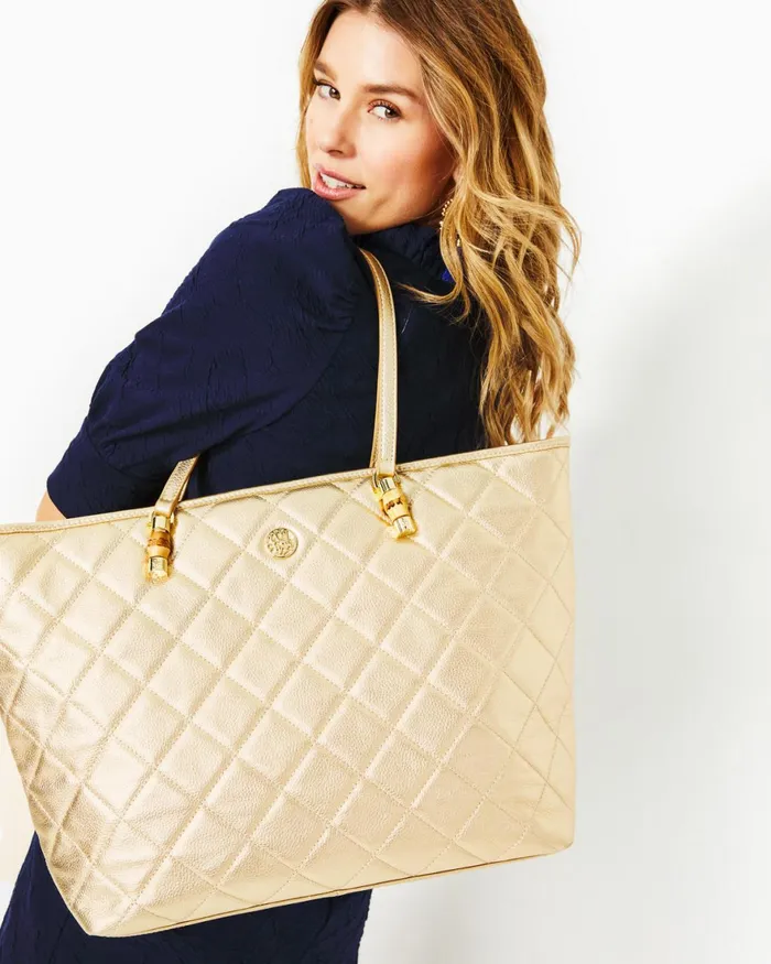Bags WomenHome and Gifts Lilly Pulitzer Quilted Leather Meena Tote Gold Metallic