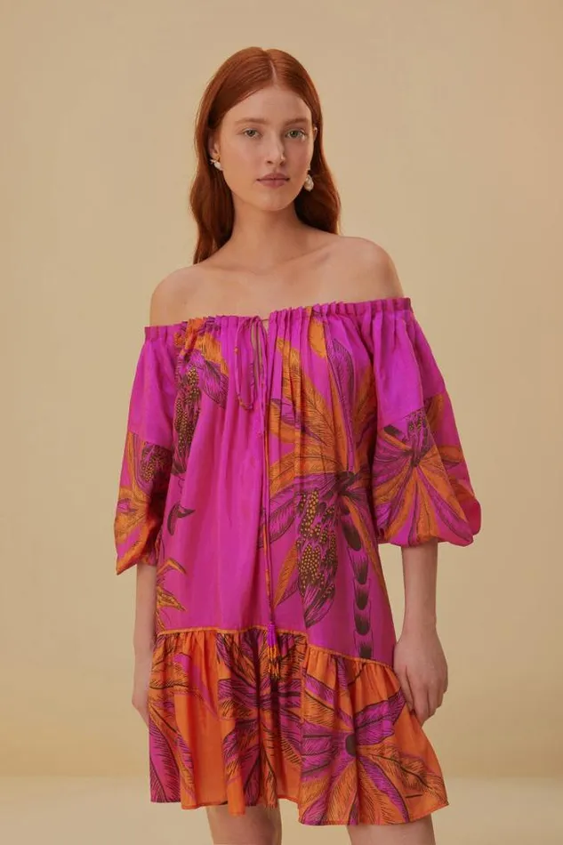 Beach Forest Pink Off The Shoulder Mini Dress Women FARM Rio Mini Dresses