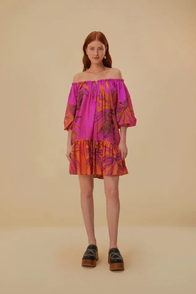 Beach Forest Pink Off The Shoulder Mini Dress Women FARM Rio Mini Dresses