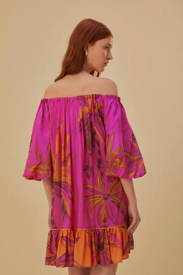 Beach Forest Pink Off The Shoulder Mini Dress Women FARM Rio Mini Dresses