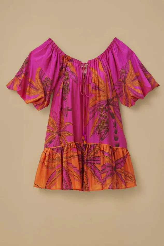 Beach Forest Pink Off The Shoulder Mini Dress Women FARM Rio Mini Dresses