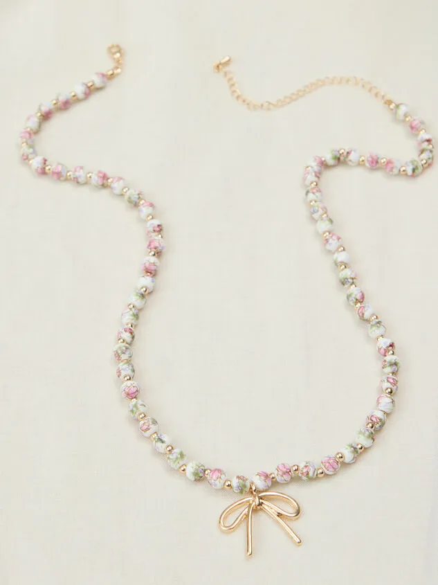 Beaded Bow Pendant Necklace Mauve Women Altar039d State Necklaces