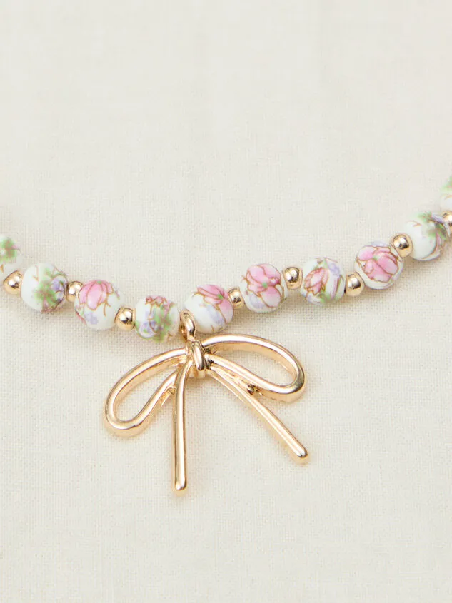 Beaded Bow Pendant Necklace Mauve Women Altar039d State Necklaces Beaded Bow Pendant Necklace Mauve Women Altar039d State Necklaces