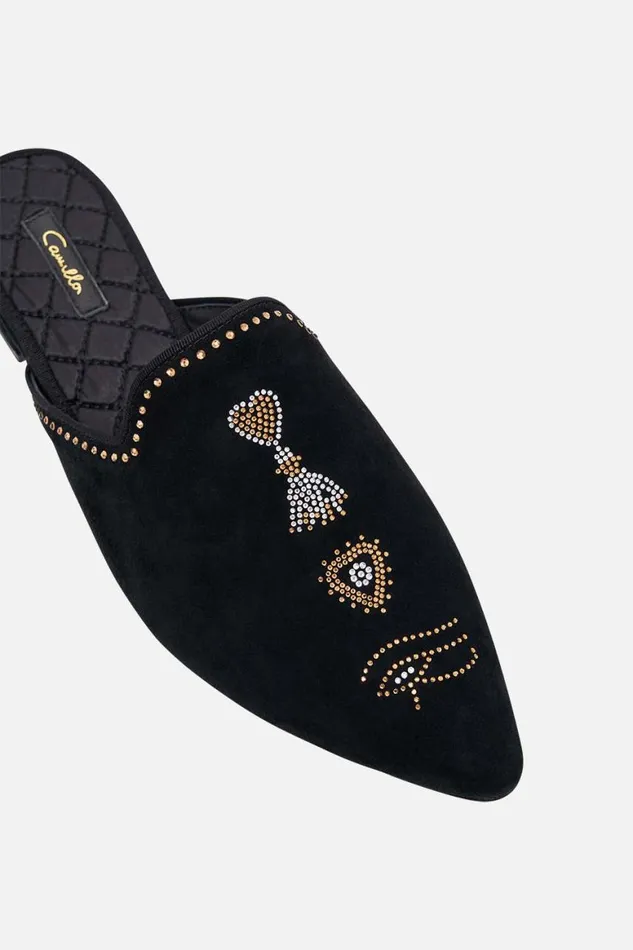 BELLE CRYSTALLED SLIPPER BLACK CRYSTAL Black Crystal WomensMens Camilla Shoes