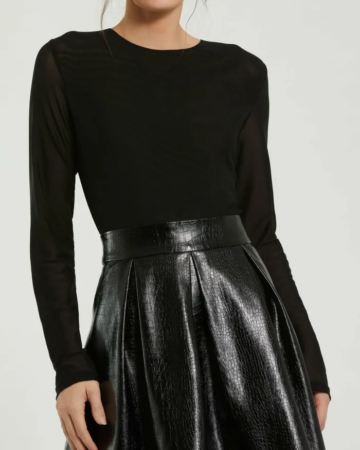 Best Sellers Women Mac Duggal Mesh And Leather Long Sleeve A Line Mini Dress Black