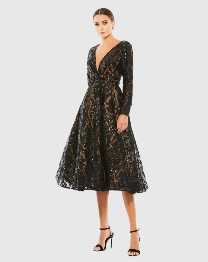 Best Sellers Women Sequin Embellished ALine Cocktail Dress Black Mac Duggal