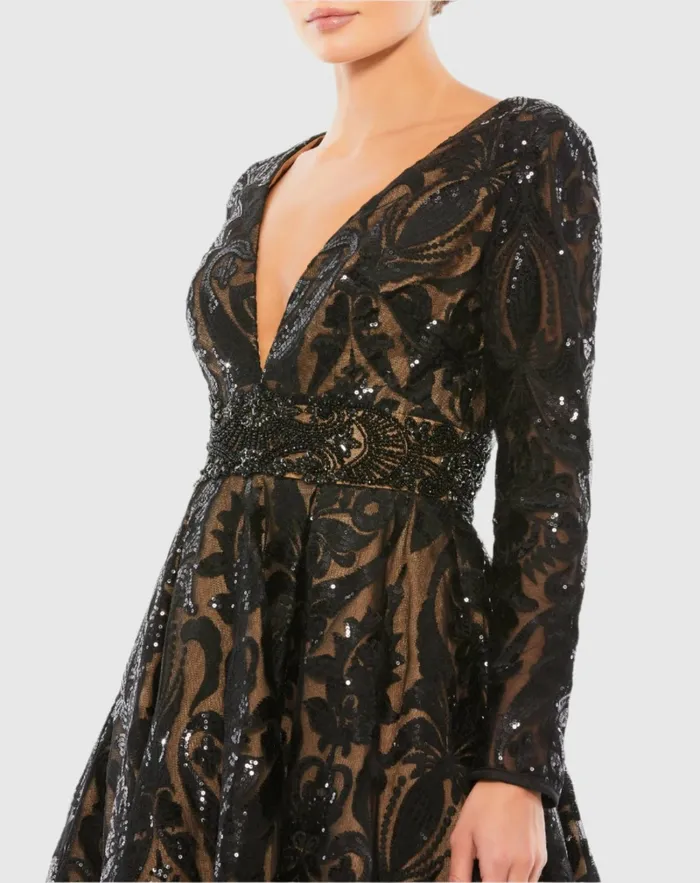 Best Sellers Women Sequin Embellished ALine Cocktail Dress Black Mac Duggal