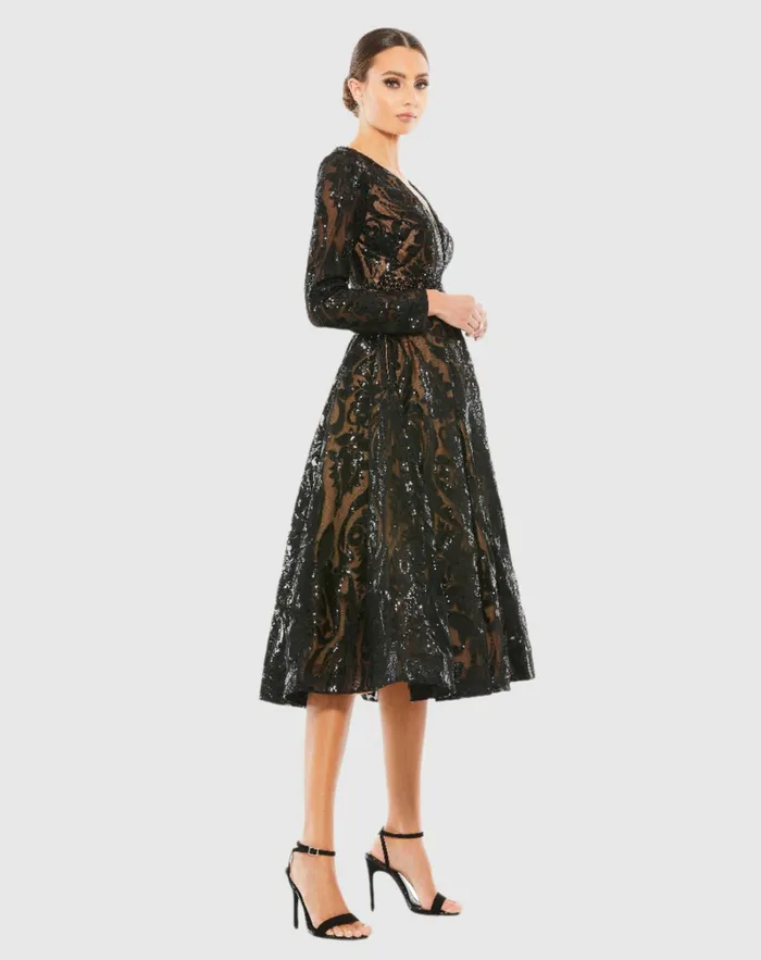 Best Sellers Women Sequin Embellished ALine Cocktail Dress Black Mac Duggal