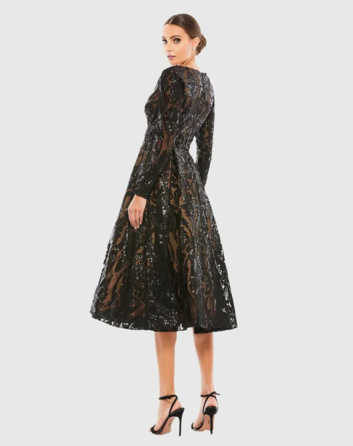 Best Sellers Women Sequin Embellished ALine Cocktail Dress Black Mac Duggal