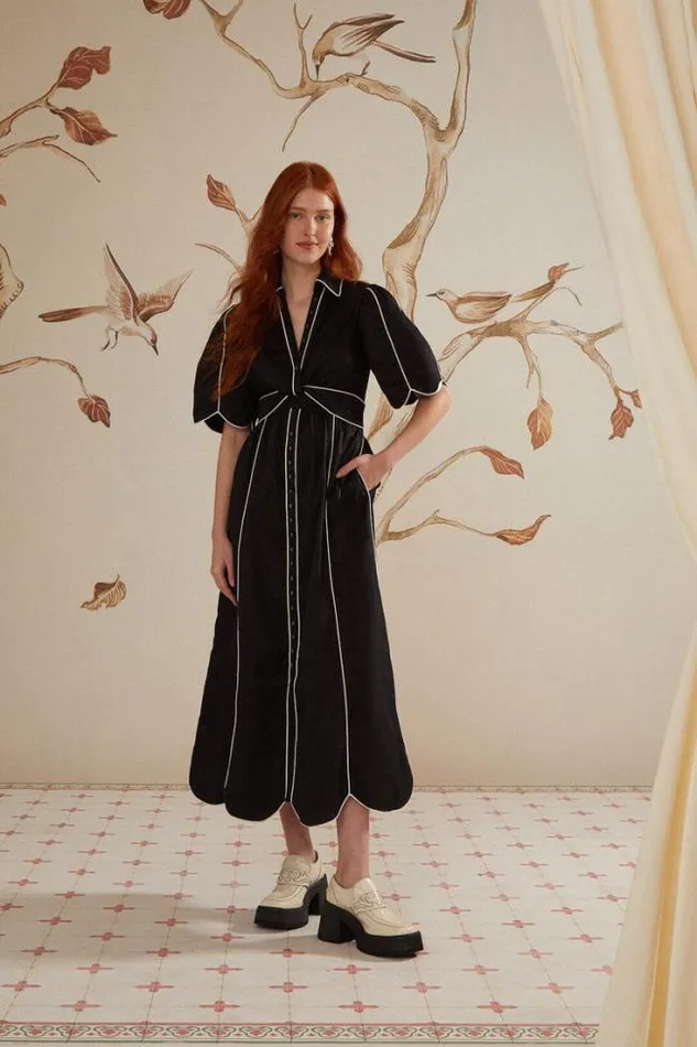 Black And White Short Sleeve Midi Dress Women FARM Rio Midi Dresses