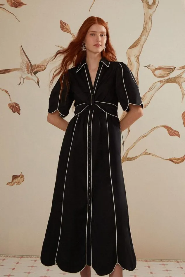 Black And White Short Sleeve Midi Dress Women FARM Rio Midi Dresses