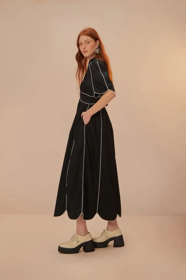 Black And White Short Sleeve Midi Dress Women FARM Rio Midi Dresses