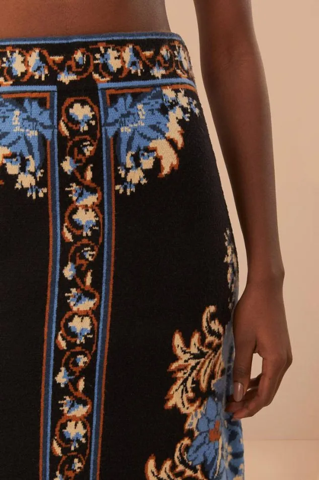 Black Blossom Tapestry Knit Skirt Women FARM Rio Skirts