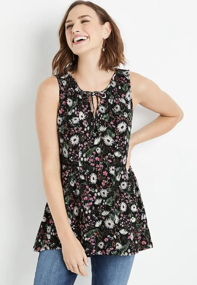 Black Daisy Tunic Tank Top Women Maurices Tops