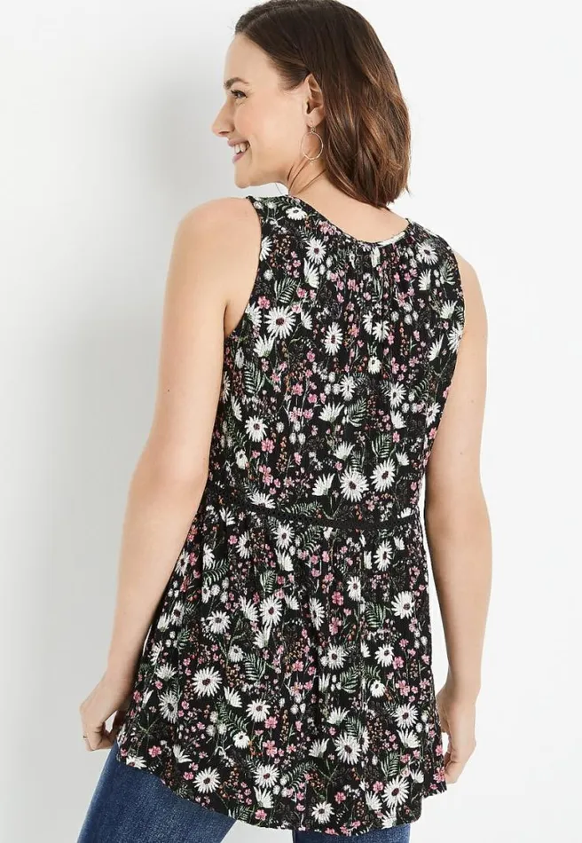 Black Daisy Tunic Tank Top Women Maurices Tops