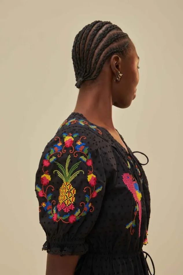 Black Embroidered Mini Dress Women FARM Rio Mini Dresses