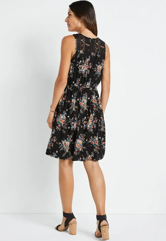 Black Floral Strappy Lace Mini Dress Women Maurices Dresses and Jumpsuits