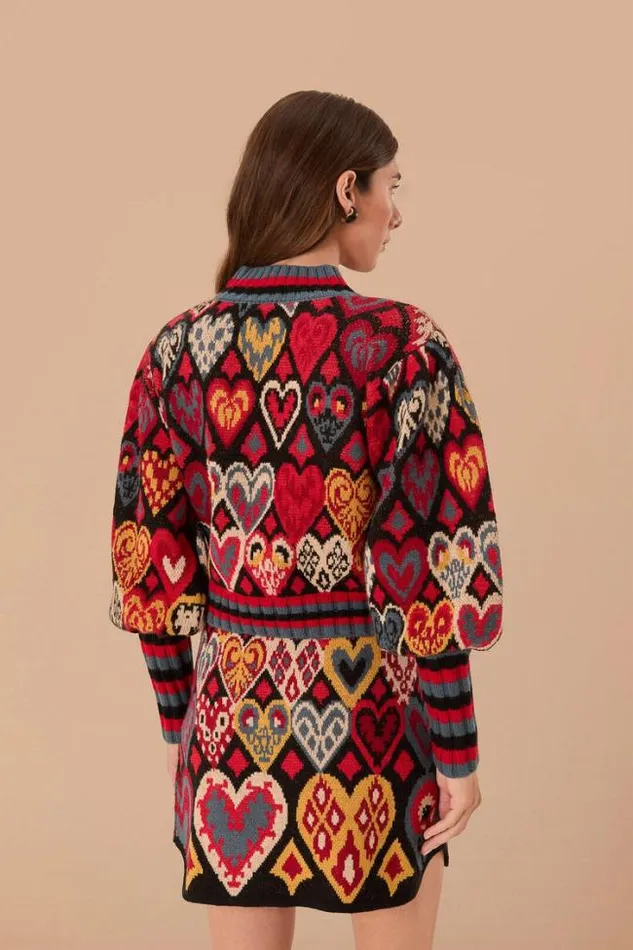 Black Hearts Ikat Knit Sweater Women FARM Rio Sweaters and Sweatshirts