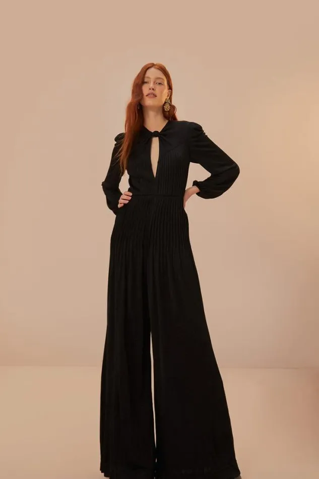 Black Long Sleeve Knot Jumpsuit Women FARM Rio Jumpsuits