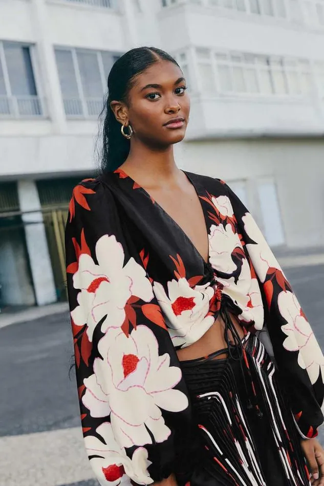 Black Peony Long Sleeve Blouse Women FARM Rio Blouses