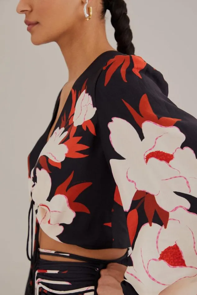 Black Peony Long Sleeve Blouse Women FARM Rio Blouses
