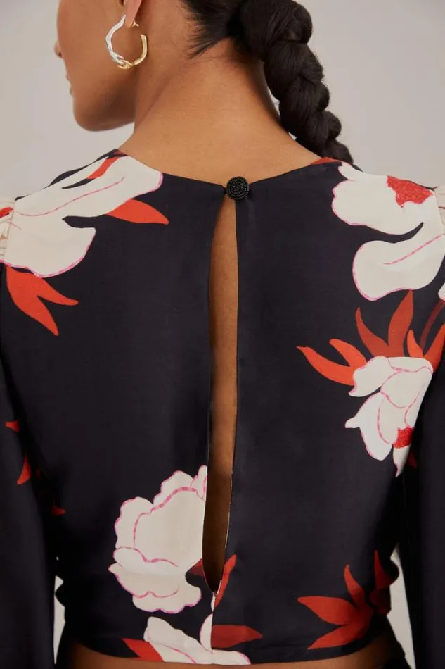 Black Peony Long Sleeve Blouse Women FARM Rio Blouses