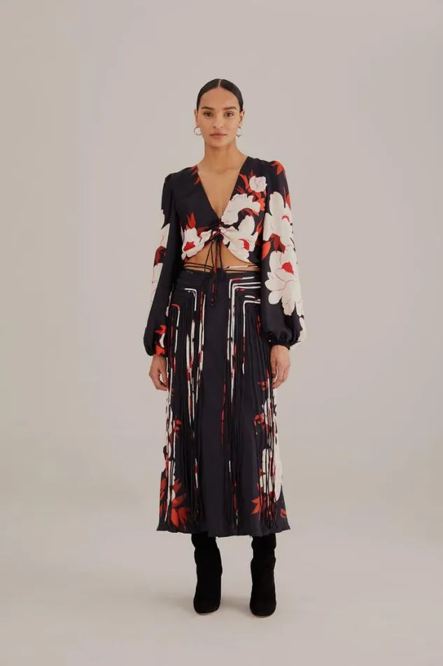 Black Peony Long Sleeve Blouse Women FARM Rio Blouses