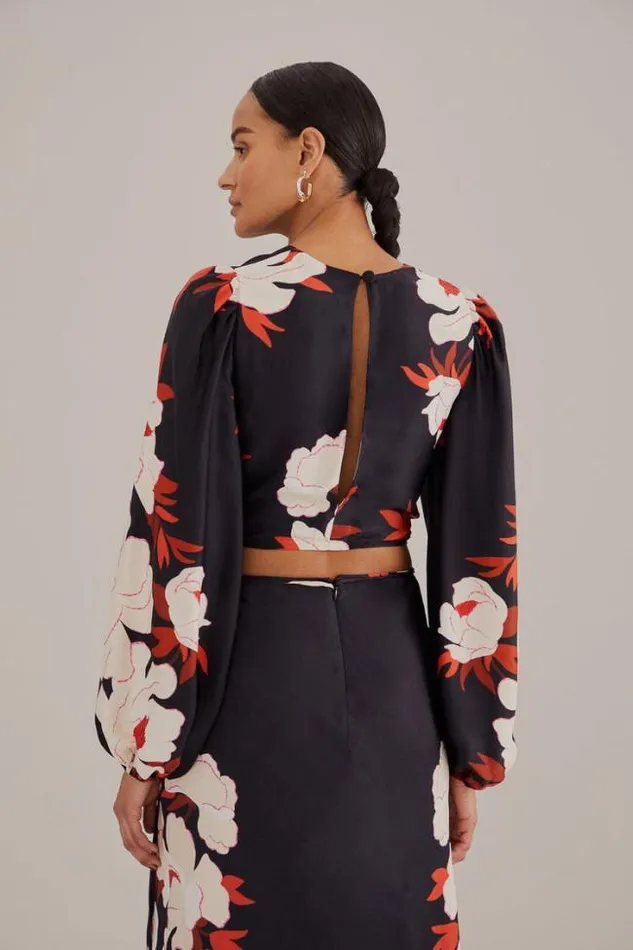 Black Peony Long Sleeve Blouse Women FARM Rio Blouses