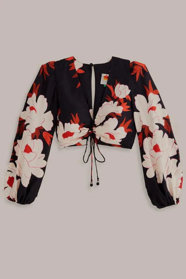 Black Peony Long Sleeve Blouse Women FARM Rio Blouses