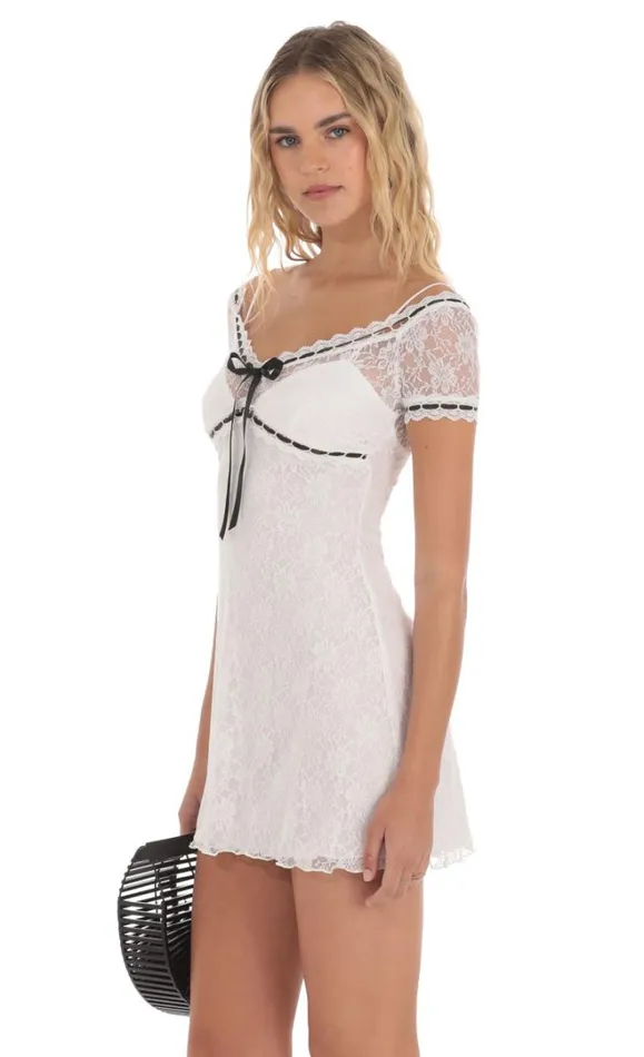 Black Ribbon Lace Dress White Women LUCY IN THE SKY Mini Dresses Black Ribbon Lace Dress White Women LUCY IN THE SKY Mini Dresses