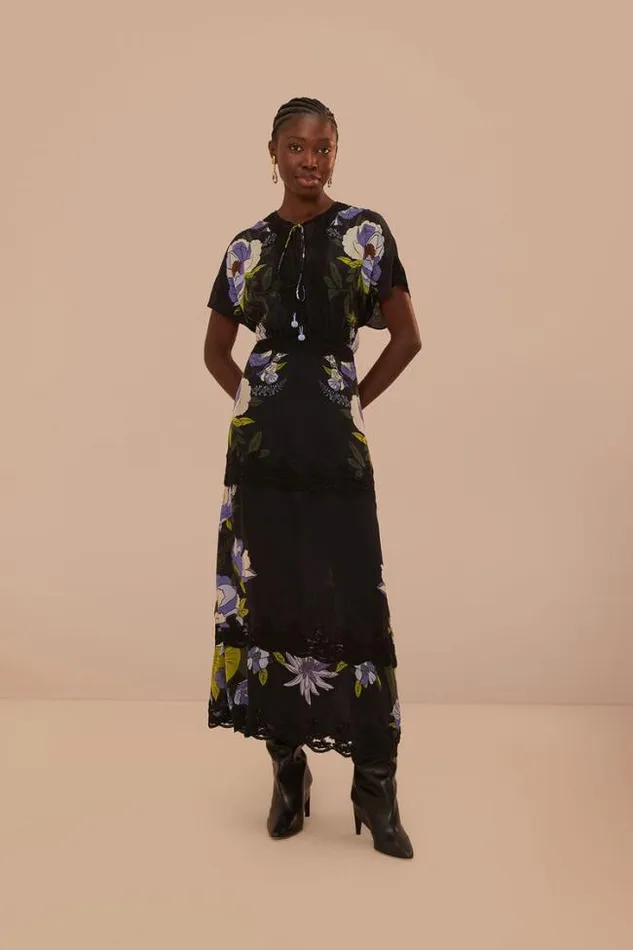 Black Soft Garden Lace Maxi Dress Women FARM Rio Maxi Dresses