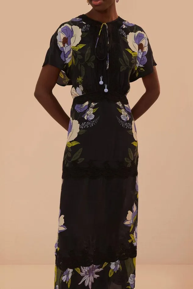 Black Soft Garden Lace Maxi Dress Women FARM Rio Maxi Dresses