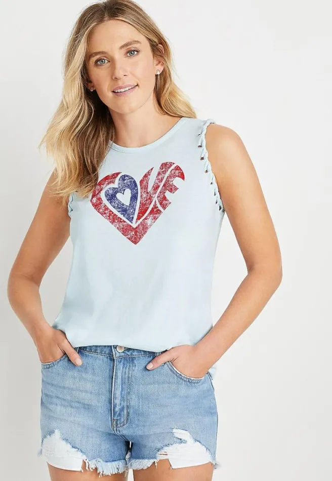 Blue Americana Heart Graphic Tank Top Women Maurices Tops
