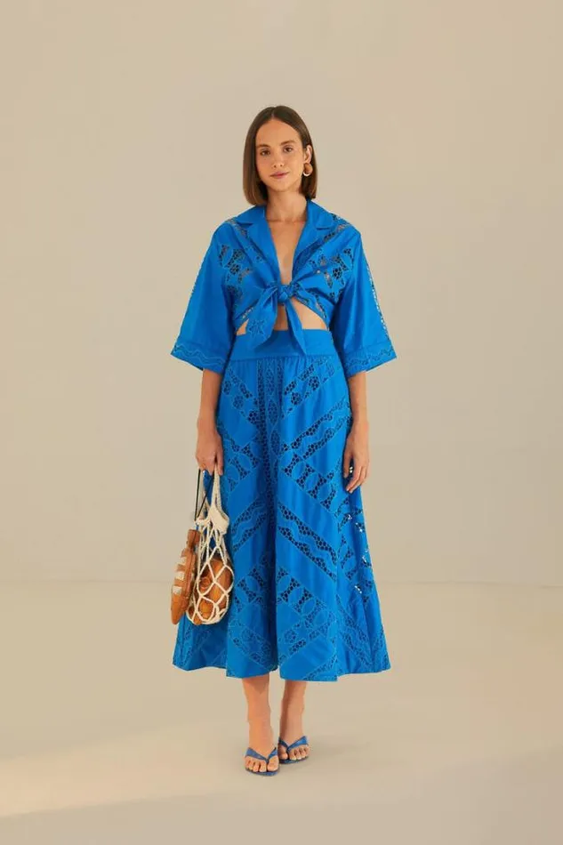 Blue Striped Richelieu Midi Skirt Women FARM Rio Skirts