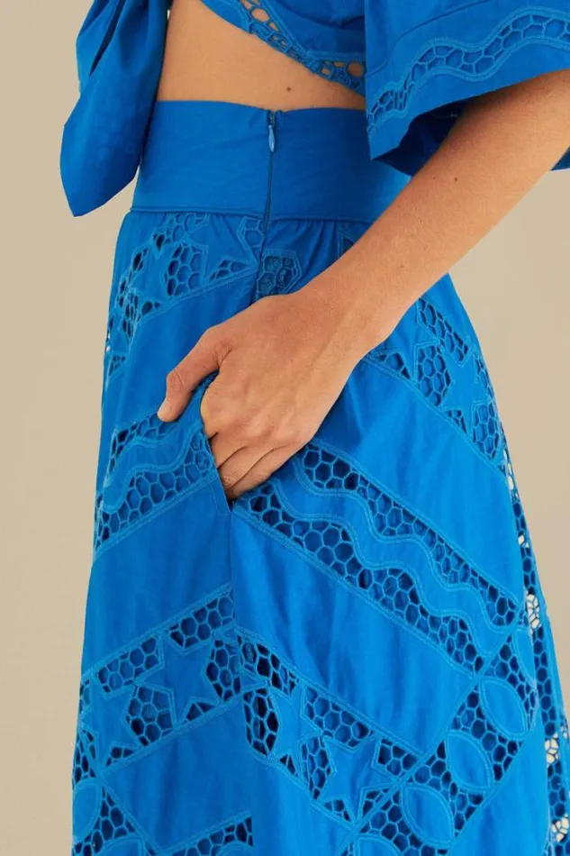 Blue Striped Richelieu Midi Skirt Women FARM Rio Skirts