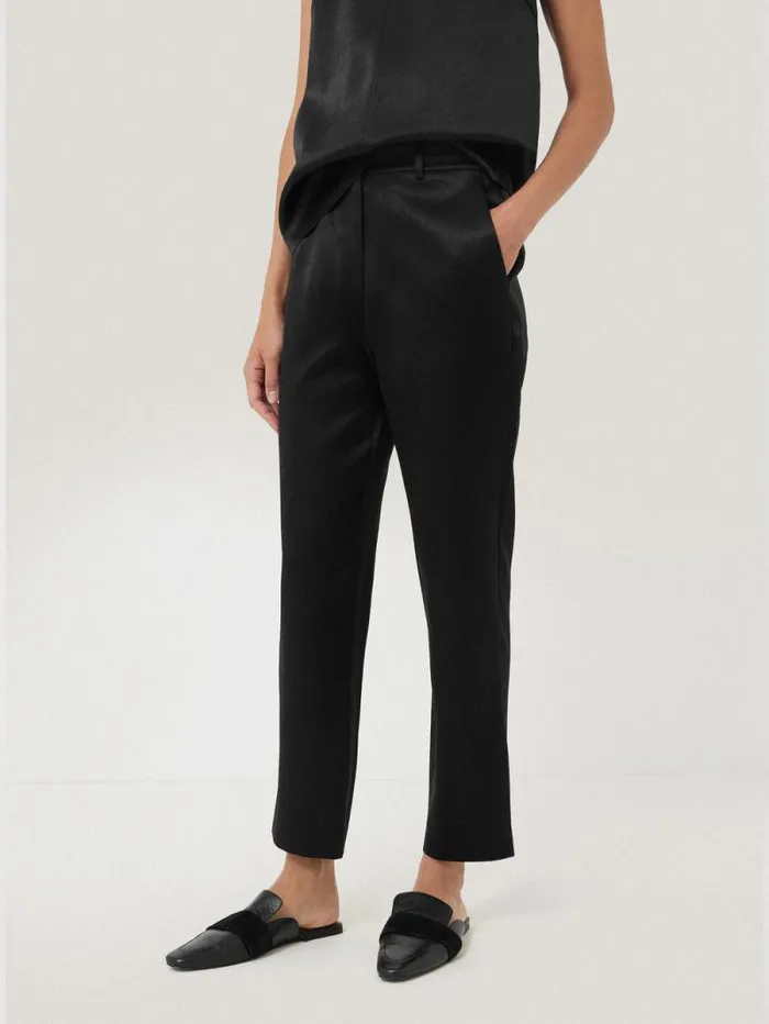 Bonded Satin Trouser Black Women Jigsaw Trousers