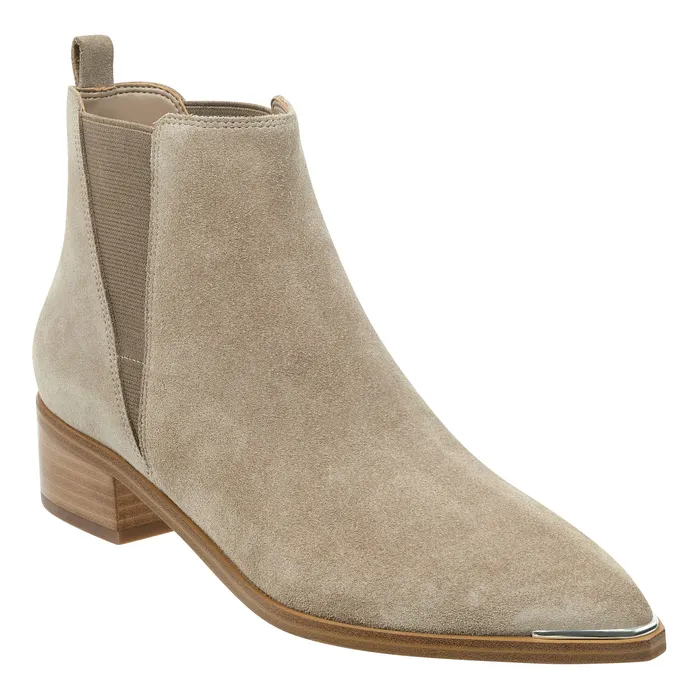 Boots and Booties Yale Pointy Toe Chelsea Bootie Taupe Suede 8211 Marc Fisher Women