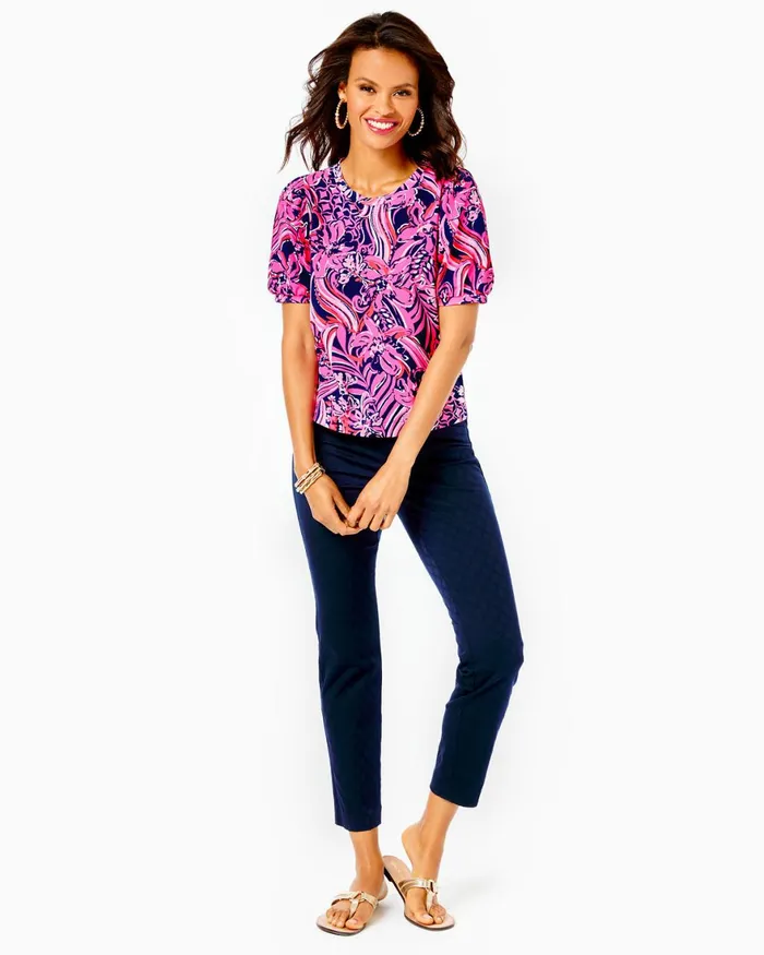 Bottoms Women Lilly Pulitzer 29034 Kelly Textured Ankle Length Skinny Pant Midnight Navy Bottoms Women Lilly Pulitzer 29034 Kelly Textured Ankle Length Skinny Pant Midnight Navy