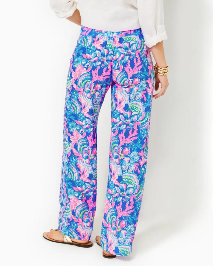 Bottoms Women Lilly Pulitzer 32034 Bal Harbour Palazzo Pant Blue Tang Sitting Seaside Engineered Pant Bottoms Women Lilly Pulitzer 32034 Bal Harbour Palazzo Pant Blue Tang Sitting Seaside Engineered Pant