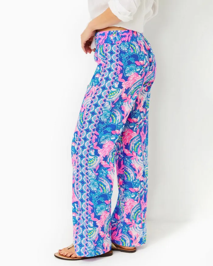 Bottoms Women Lilly Pulitzer 32034 Bal Harbour Palazzo Pant Blue Tang Sitting Seaside Engineered Pant Bottoms Women Lilly Pulitzer 32034 Bal Harbour Palazzo Pant Blue Tang Sitting Seaside Engineered Pant