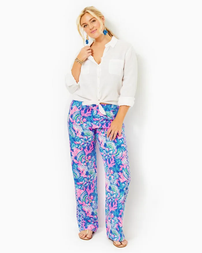 Bottoms Women Lilly Pulitzer 32034 Bal Harbour Palazzo Pant Blue Tang Sitting Seaside Engineered Pant Bottoms Women Lilly Pulitzer 32034 Bal Harbour Palazzo Pant Blue Tang Sitting Seaside Engineered Pant