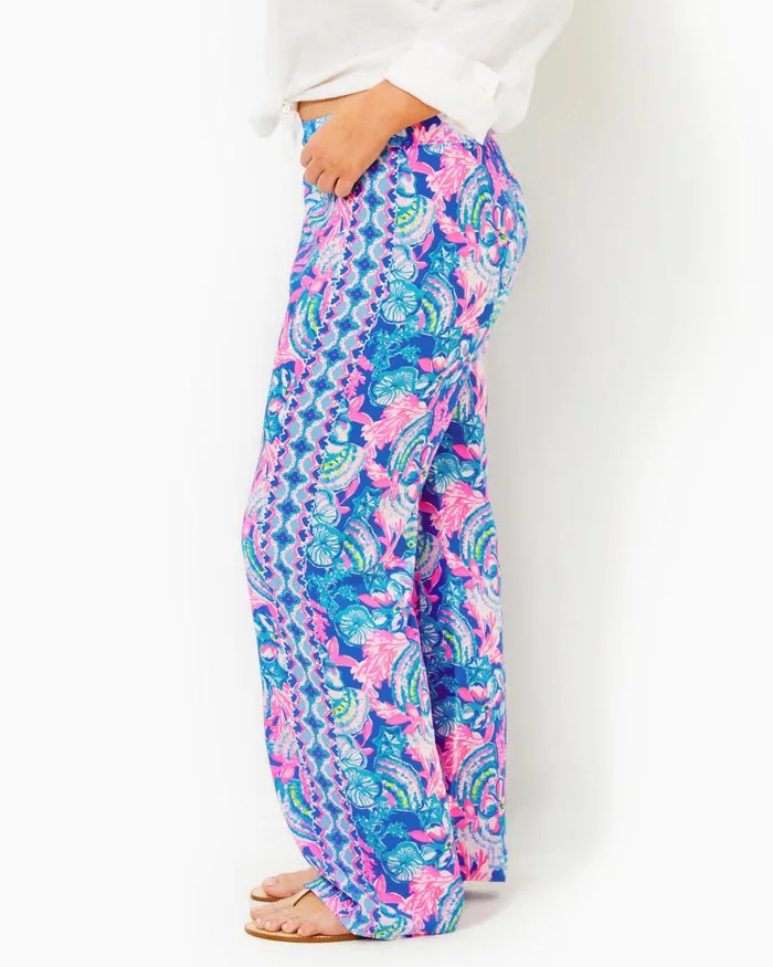 Bottoms Women Lilly Pulitzer 32034 Bal Harbour Palazzo Pant Blue Tang Sitting Seaside Engineered Pant Bottoms Women Lilly Pulitzer 32034 Bal Harbour Palazzo Pant Blue Tang Sitting Seaside Engineered Pant