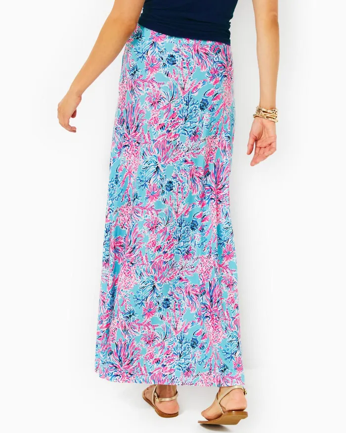 Bottoms Women Lilly Pulitzer Adea Maxi Skirt Celestial Blue Seek And Sea